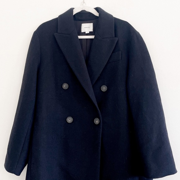 Vince Brushed Wool Blend Double Breasted Coat Black L NWT - Picture 5 of 13